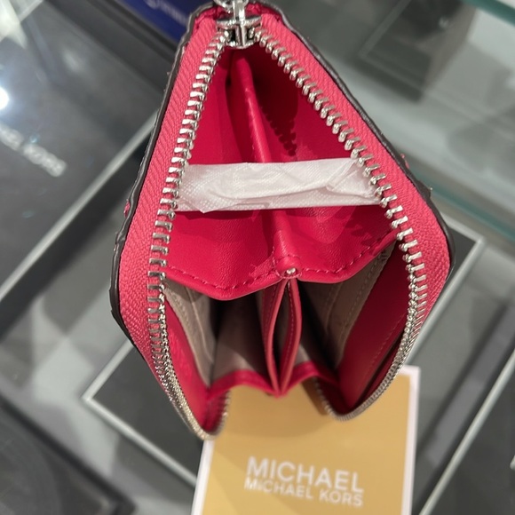 Michael Kors Women Medium Zip Around Card Case Coin Pouch Wallet Electric Pink - Picture 9 of 16